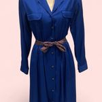 Vintage royal blue midi button front shirt dress chest pockets mod pleated Photo 1