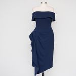 Betsy and Adam  Midi Off Shoulder Scuba Crepe Ruched Dress Photo 1