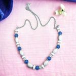Talbots  Silver-Tone Beaded Necklace in Blue, White Photo 5