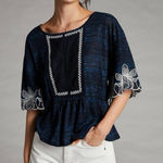 Pilcro Anthropologie  Orchid Embroidered Top Small Navy Blue Photo 0