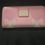 Disney Loungefly Cinderella Pink Wallet with Gold Zipper Pink Bows 8” x 4” EUC Photo 2