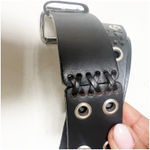 BKE Women’s Crossstich Black Studded Leather Belt Size 32 Y2K Moto Style Photo 7