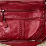 Pebbled Cherry Red Leather Crossbody Bag with Pockets & Adjustable Strap Photo 2