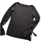 Few Moda Black Glitter Shimmer Long Sleeve Bow Blouse Shirt Women's Size Small Photo 0