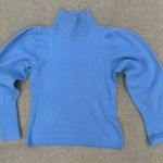 Diane Von Furstenberg  Blue Puff Sleeve Wool Cashmere Turtleneck Sweater SMALL Photo 0