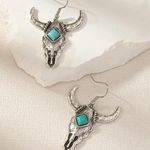 Gorgeous western cowgirl earrings! Silver skull with turquoise stone des… Silver Photo 1