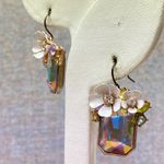 Iridescent Faceted Gem White Flower Accent Whimsical Fairycore Dangle Earrings Purple Photo 4