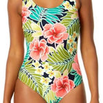 Hurley Floral One-Piece Swimsuit - Green and Pink Size Medium Photo 0