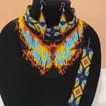 Handcrafted Multicolor butterfly Beaded Necklace with bracelet and Earring Set Orange Photo 0