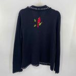 Breckenridge Vintage Sweater Cardigan Large Black Cardinal Embroidered Ramie Photo 4