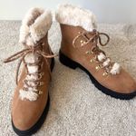 J.Crew  Brown Tan Suede Winter Hiking Combat Boots Faux Fur Lace Up Outdoor Photo 0