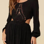 Surf Gypsy  black crochet cut out front rayon crinkle boho bohemian mini dress Photo 0