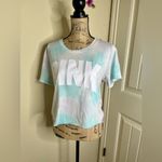 PINK - Victoria's Secret Victoria’s Secret PINK Cropped Light Blue, Lavender & White Tie Dye Shirt Sz M Photo 4