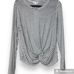 Eyeshadow  medium womens black and white striped top twist front long sleeve NWT Photo 0