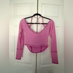 Urban Outfitters  Pink Round Hem Strappy Long Sleeve Stretch Top Size Large Photo 6