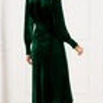 Talbots NEW  10 P Effortless Velvet Smocked Midi Dress Petite  Long Sleeve Green Photo 1
