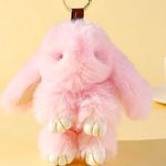 Large cute stuffed animal rabbit bag pendant 8 in x 5 in Pink Photo 0