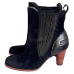 UGG  Black Suede and Leather Stacked Heel Sherpa Lined Chelsea Boots, Size 6 Photo 0