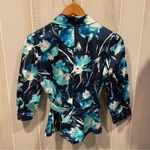 Jones New York floral watercolor belted button front blouse cotton mermaid fairy Photo 8