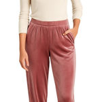 Womens Velvet Jogger Pants Elastic Waist Comfort Loungewear Dusty Rose Pink sz L Size L Photo 0