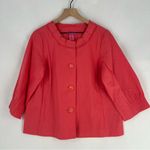 Du Jour Coral Pink Button Front Ruffle Trim Collarless Jacket 3/4 Sleeves NWOT M Size M Photo 0