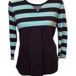 Karen Scott  Long Sleeve Top with Blue Stripes‎ size medium cotton blend Photo 0
