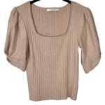 Lush Clothing LUSH Puff Sleeve Ribbed Knit Square Neck T-Shirt Oatmeal S Neutral Photo 0