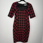 Trina Turk  Dress Chiyah Plaid Holiday Shift Dress Sweetheart Neck Size 6 Photo 4