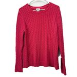 LL Bean Red Pullover Cable Knit Crew Neck Long Sleeve Cotton Sweater Size XL Photo 1