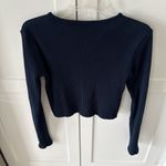 Brandy Melville Rib Crop Long Sleeve Sweater Top Navy Blue Photo 4