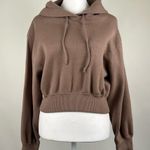 ZARA  Women’s Light Brown Long Sleeve Drawstring Cropped Hoodie Sweatshirt Small Photo 0