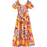 Farm Rio  Neon Macaws Puff Sleeve Belted Cotton Maxi Dress Photo 4