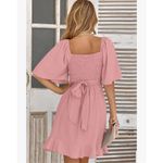NEW V Neck Smocked Tiered Belted Ruffle Hem Mini Dress L Pink Size L Photo 1