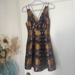 Topshop Deep V Neck Floral Navy Blue & Gold Brocade Dress Size 4 NWT Photo 4
