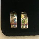 Sterling Silver Vintage Abalone Inlay Demi Hoop Earrings Photo 4