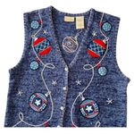 VINTAGE BOBBIE BROOKS Ornament Christmas Sweater Vest Blue Size M Photo 1