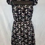 American Rag black and mauve sheer detail bird print dress size small Photo 0