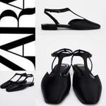 ZARA NWT BLACK SATIN EFFECT mary jane–style T-strap FLAT SHOES SIZE 7.5 Photo 1