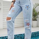 SheIn Too Adorable! Sz 30 Blue Jeans W Embroidered Flowers Photo 0