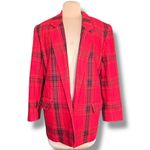 Vintage 90s Leslie Fay Red Plaid Blazer Oversized 90s Tartan Jacket Gold Buttons Size M Photo 11