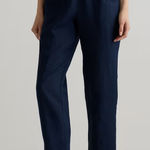 Quince NWT Women's Navy Blue 100% European Linen Tapered Ankle Pants Sz S Photo 0