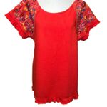 Umgee  Fiesta Linen Blend Orange Floral Embroidered Swing Shirt Oversized Size S Photo 1