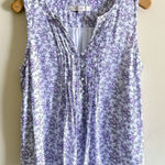 Loft Women's Large Floral Tank Top Pintuck Sleeveless Blouse Casual White Purple Photo 0