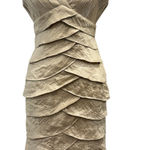 Adrianna Papell  Champagne Gold Metallic Tiered Ruffle Empire Waist Dress Formal Photo 0