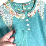 Free People Y2K Women’s Embroidered Lace Trim Blue Wool Henley Sweater Photo 1