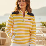 Vineyard Vines Women's Striped Quarter Zip Sweatshirt Size M Yellow Navy Blue Photo 0