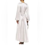 Ganni  Cameron Gathered Polka-dot Satin Long Sleeve Maxi Dress In Egret XL Photo 11