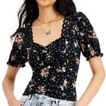 Macy's Macy’s x Crave Fame Boho Black Floral Crop Sweatheart Neck Top Photo 0
