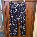 Anthropologie Maeve, The Colette Cropped Wide-Leg Pants, Navy Floral, Size 28P Photo 4