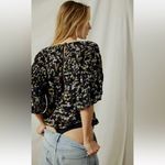 Free People Intimately Dessa Bodysuit Floral Printed Pintuck Black Top Size L Photo 2